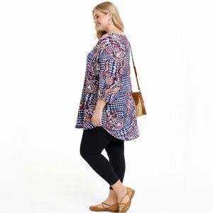 FIG AND FLOWER Paisley Print Lightweight Tunic 3/4 Sleeve Boho Pocket Top 2X💚